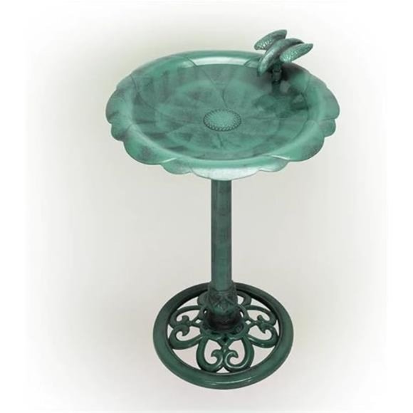 31" Tall Outdoor Antique Flower Birdbath with Bird Decoration Yard Statue - Picture 2 of 6